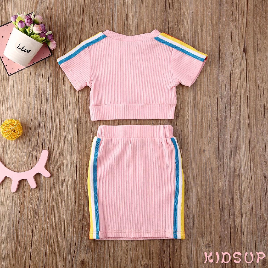 Set áo croptop phối chân chân váy ôm bằng cotton thời trang cho bé gái