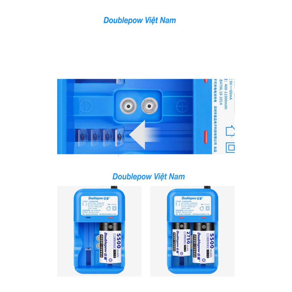 Pin Sạc Đa Năng 2A/3A/9V/D - Bộ Sạc 2 Pin Đại D DP-K32  - Bộ Sạc Pin Đa Năng Báo Đèn Khi Pin Đầy - Pin D Sạc Cho Bếp Ga