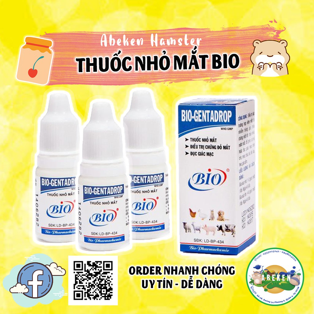 Thuốc Nhỏ Mắt Bio - Genta Drop Trị Chứng Mắt Đỏ, Chảy Nước Mắt HAMSTER - THỎ - NHÍM