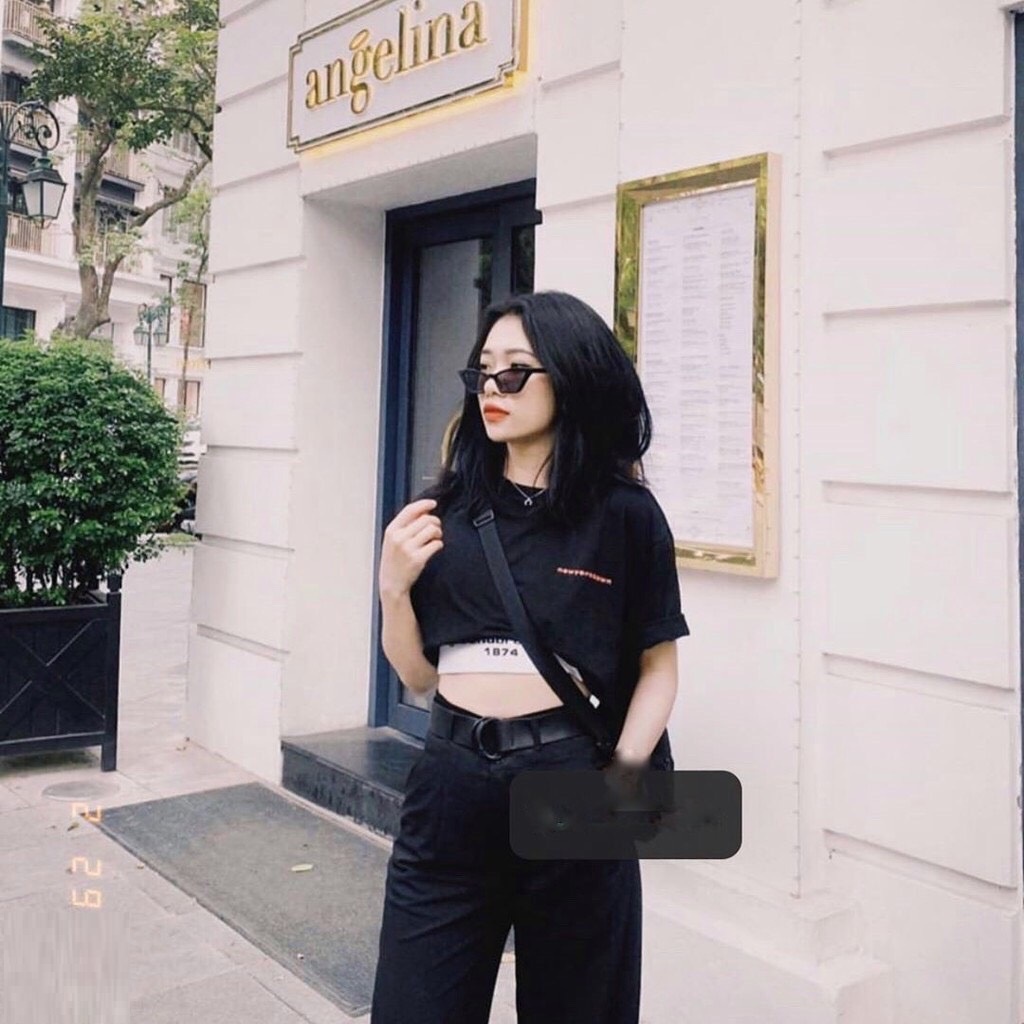 Set áo croptop form rộng năng động JOY BABE ❤️gồm bra ba lỗ +áo thun crop cổ tròn áo nhóm đen trắng chất ngầu SCRN 6 -1