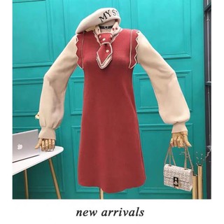 Đầm len suông kèm khăn cổ nữ tính