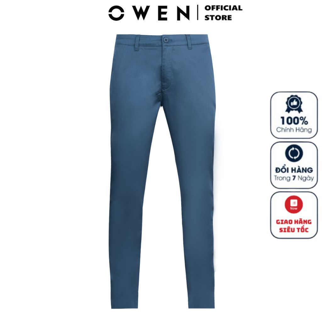 Quần Kaki Nam Owen QKSL220499 Quần Dài Thô Khaki Cao Cấp Màu Xanh Da Trời Đậm Dáng Slim Fit Ống Côn Vải Cotton Mềm Mát