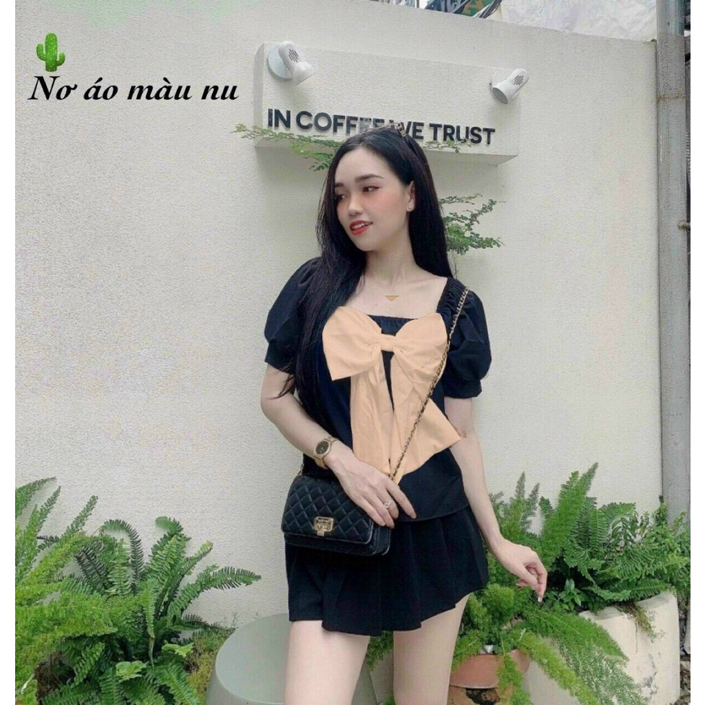 Áo Tiểu Thư Đính Nơ Chất Kate 2 Màu Tùy CHọn