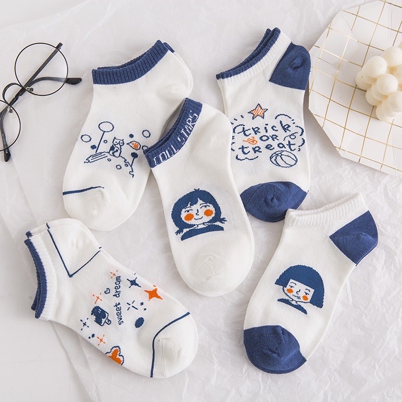 TẤT CỔ NGẮN NỮ RẺ VÔ ĐỊCH TẤT NGẮN HOẠ TIẾT CÔ GÁI NGÂN HÀ PHONG CÁCH HÀN QUỐC DỄ THƯƠNG
