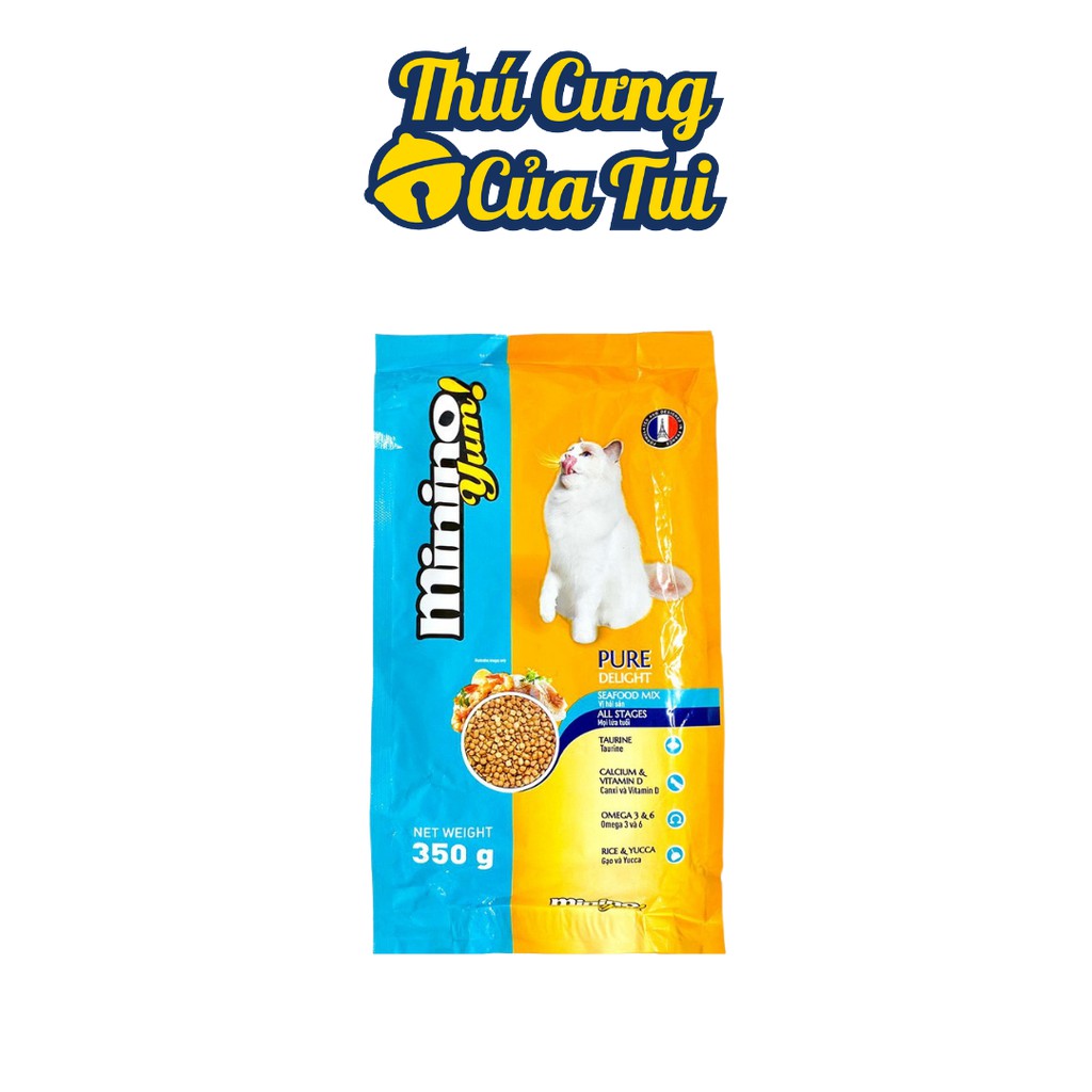 Thức Ăn Hạt Khô Cho Mèo Minino Yum Pháp Vị Cá Hồi Hải Sản Gói 350g - Thú Cưng Của Tui