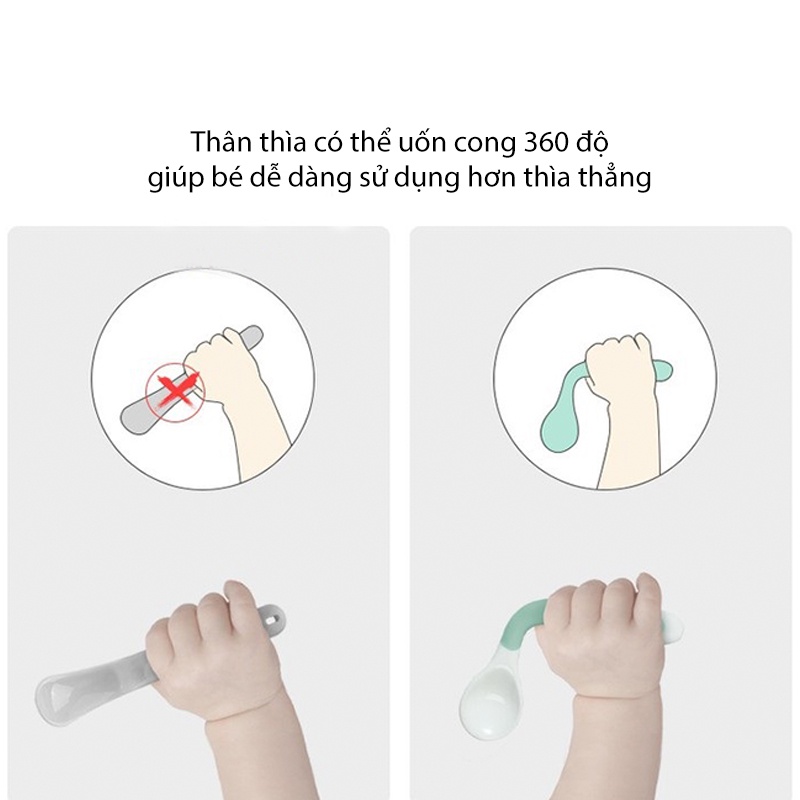 Set thìa dĩa ăn dặm cho bé AAG329 uốn cong 360 độ có hộp đựng bảo quản tiện lợi an toàn