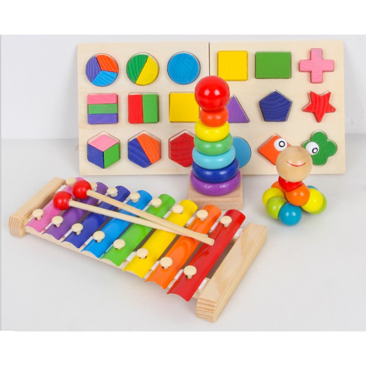 Đồ chơi gỗ set 5 món, đồ chơi gỗ thông minh Montessori