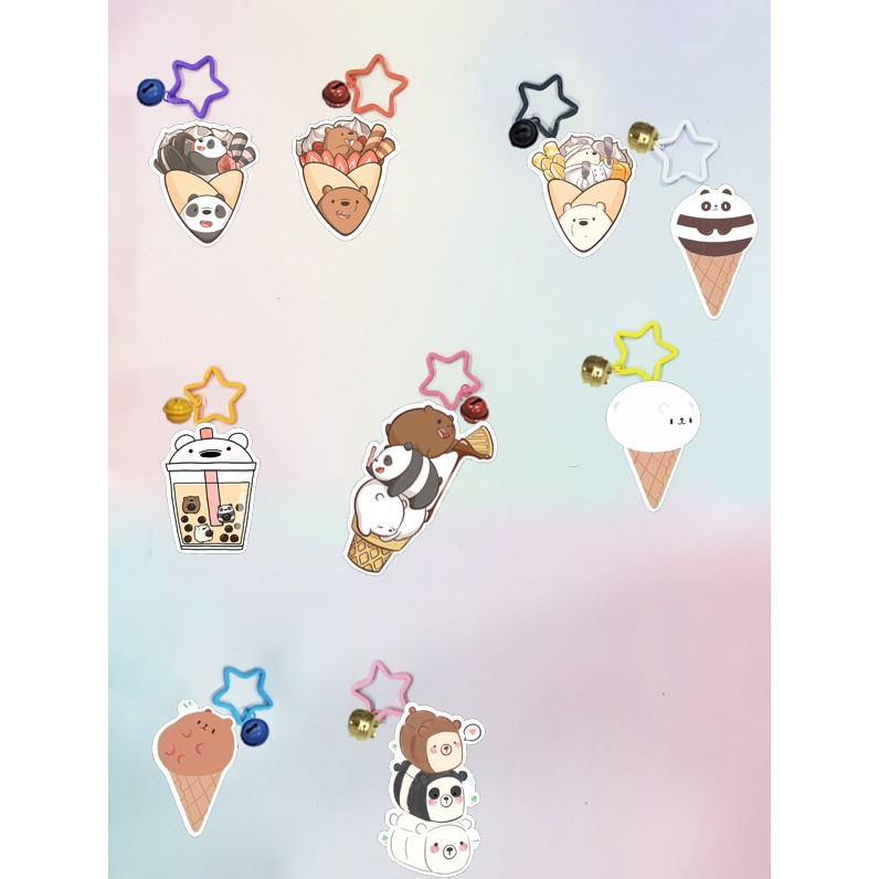 Móc khoá ba anh em gấu dẹt vòng MKI6 bare bear móc khoá cute móc khoá dễ thương