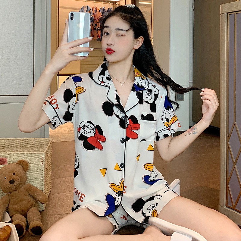 Bộ lụa mặc nhà nữ tay ngắn quần sooc đùi chất lụa mềm mịn mát