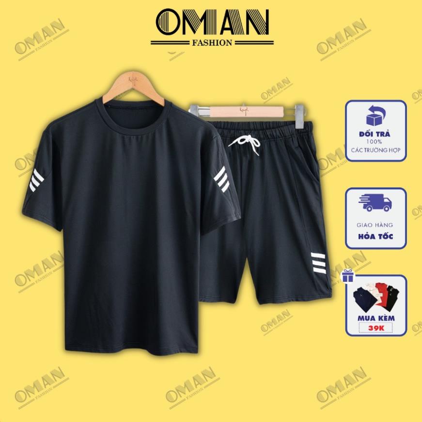 Bộ quần áo mặc nhà thể thao nam 3 vạch, chất thun lạnh co giãn - OMAN BH27 ❕