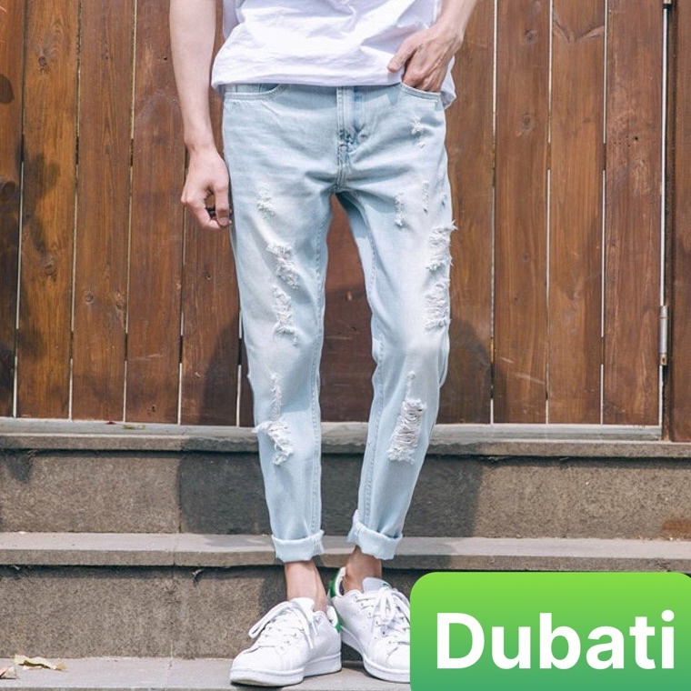 Quần Jeans Nam Xanh Wash Rách Ống Đứng Cáo Cấp Cô Giãn 4 Chiều, Không Nhăn, Không Xù - DB 78- DUBATI FASHION