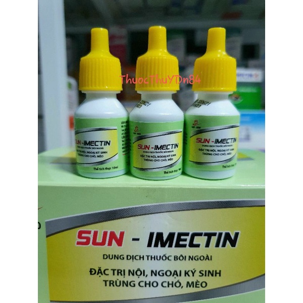 Dung dịch nhỏ sống lưng chó mèo diệt ve, ghẻ, rận, bọ chét Sun imectin lọ 10ml