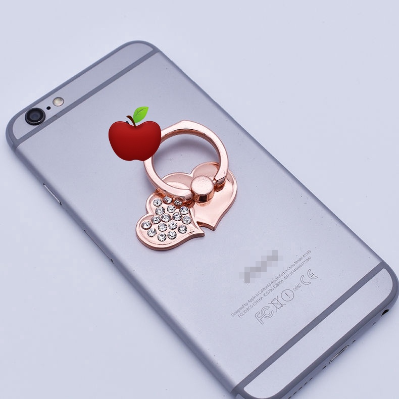 Nhẫn kim loại đỡ điện thoại xoay 360 độ hình trái tim đính đá