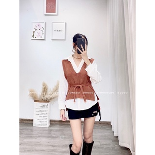 Set áo gile len cổ V + Sơ mi