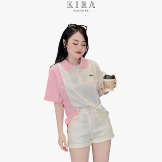 Áo polo nữ cao cấp áo thun polo nữ trắng phối hồng