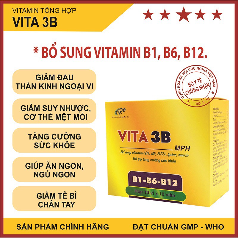 Vitamin 3b Vita3B - Cung cấp các vitamin thiết yếu cho cơ thể: B1, B6, B12. Hỗ trợ tăng cường sức khỏe, giảm mệt mỏi.