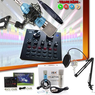 Trọn bộ Combo Mic thu âm AT100 (Hoa Vinh)  + Soundcard V8 - Míc Live stream karaoke