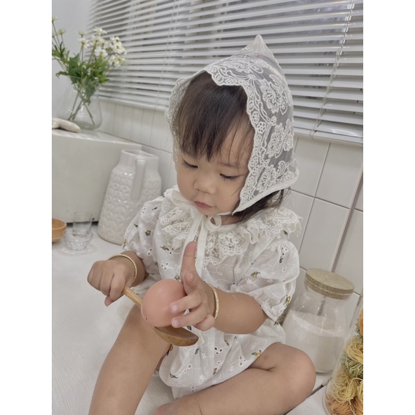 Đồ bộ liền thân lireri + nón ren handmade Nanci room