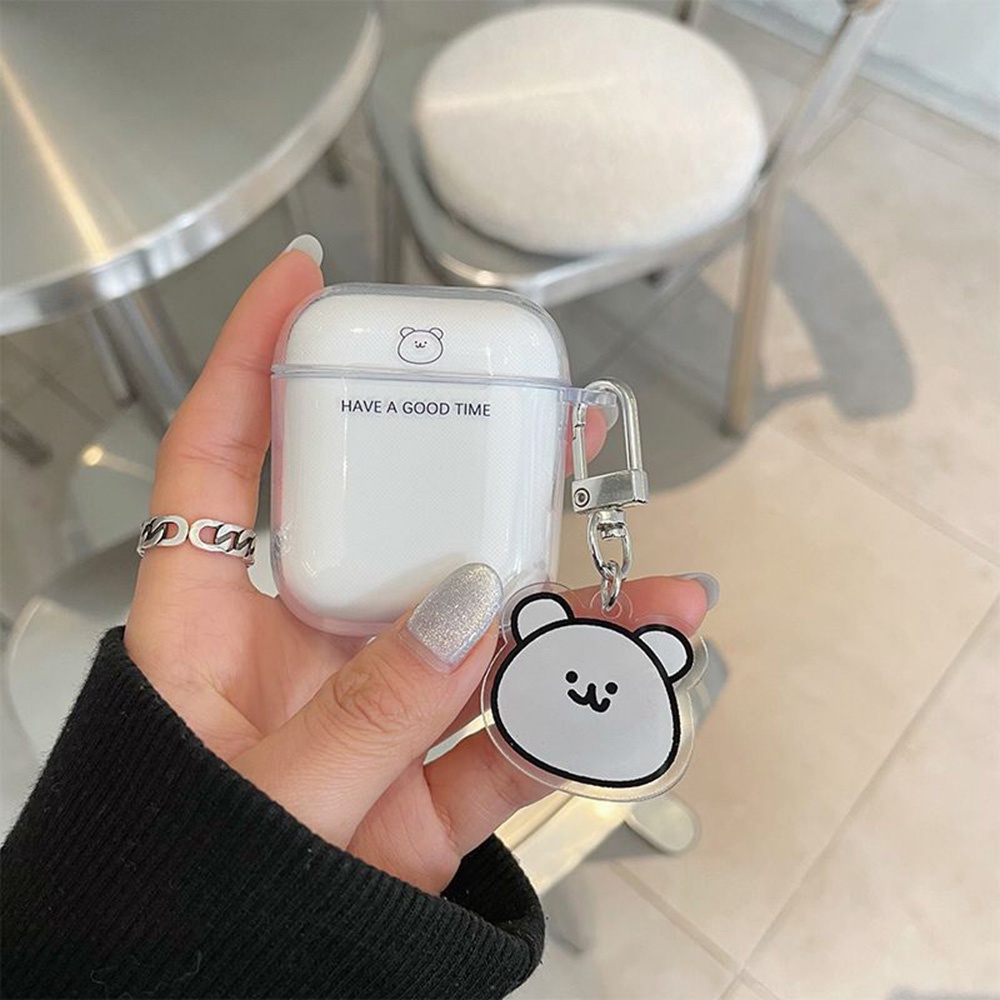 Vỏ bảo vệ hộp sạc tai nghe màu trong suốt phối hình gấu sáng tạo thích hợp cho Airpods 1 / 2