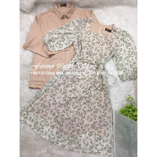 Đồ đôi áo nam và váy nữ hoạ tiết hoa nude Forever Couple