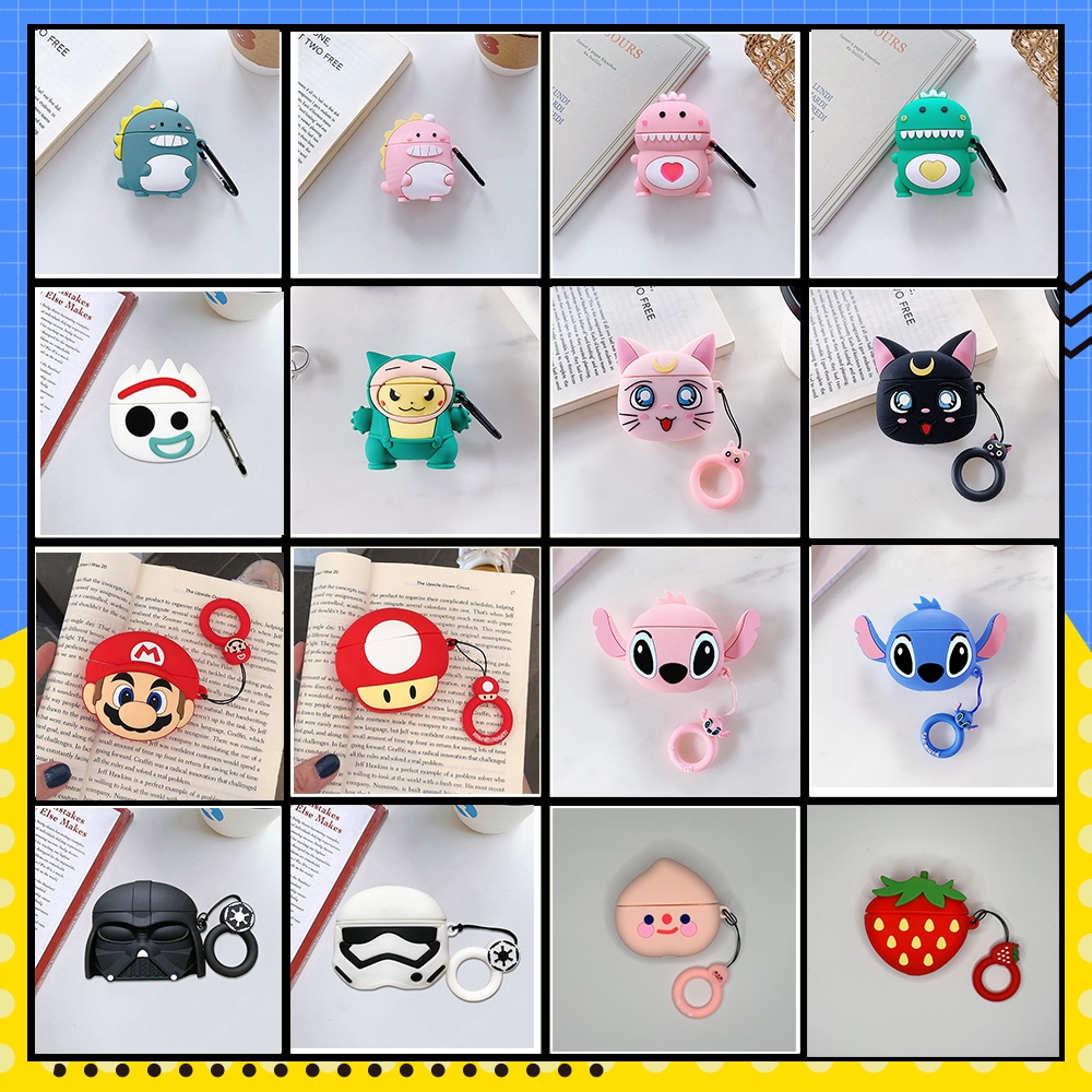 Vỏ bảo vệ hộp sạc tai nghe Bluetooth chống bụi hình hoạt hình 3d cho Airpods 1 2 Pro