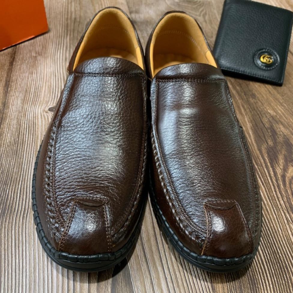 Giày Lười Nam Da Bò Cao Cấp Nguyên Tấm Màu Nâu Đế Cao Su Có Khâu Đế Kiểu Dáng Thời Trang(Bảo Hành Da 12 Tháng) | BigBuy360 - bigbuy360.vn
