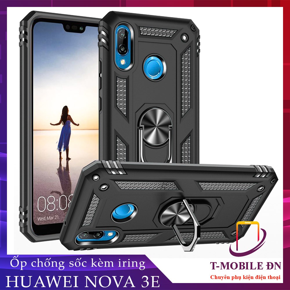 Ốp lưng Huawei Nova 3e P30 Lite Y7 Pro Y9 Prime 2019 chống sốc 2 lớp kèm nhẫn iring làm giá đỡ