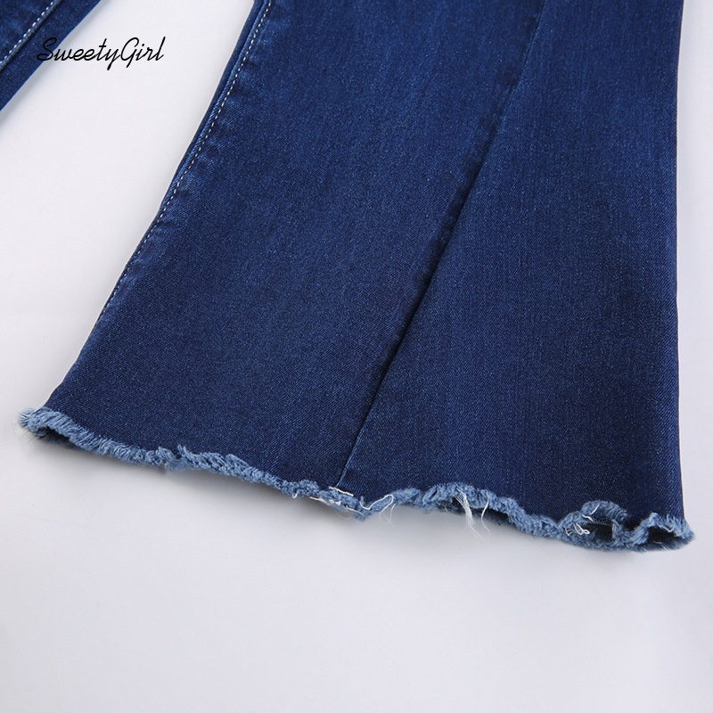 Quần Jeans Dài Ống Loe Lưng Cao Màu Trơn Thời Trang Cho Nữ