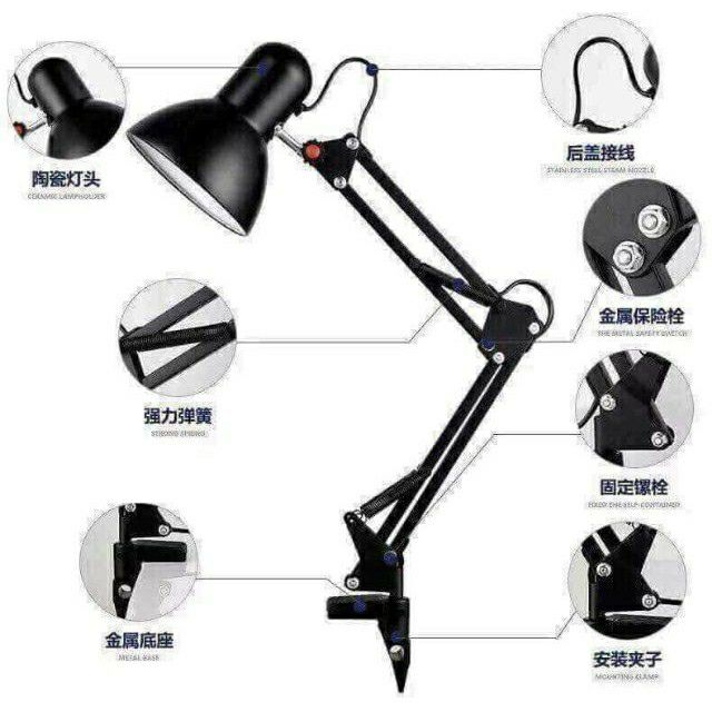Đèn học chống cận gấp gọn, kẹp, để bàn, xoay 360 độ