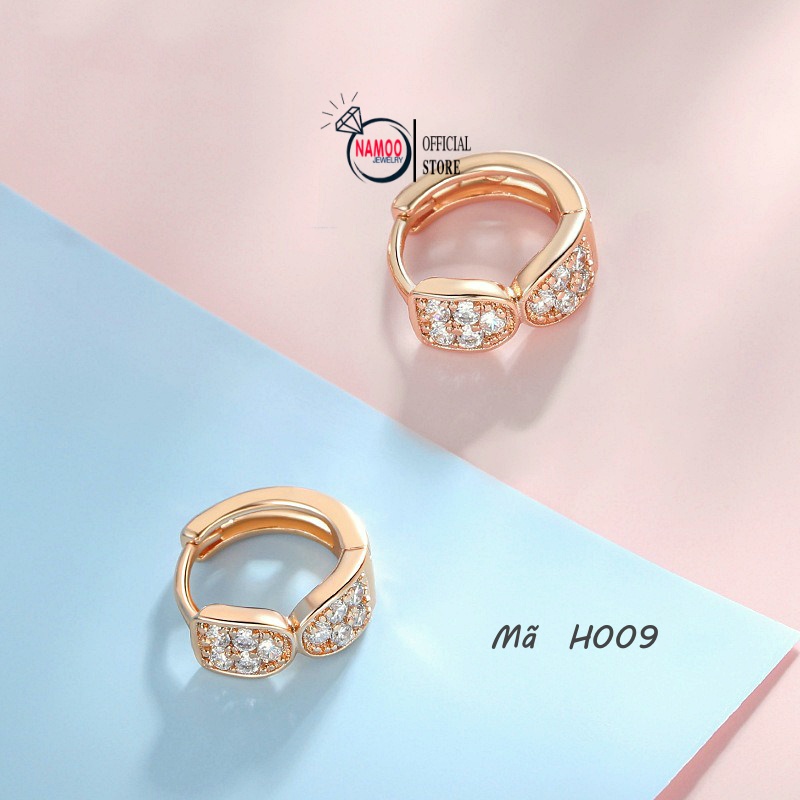 Khuyên Tai Nữ H009 Bền Màu Bảo Hành 6 Tháng Màu Vàng, Tây Đính Đá Khóa Tròn Sát Tai