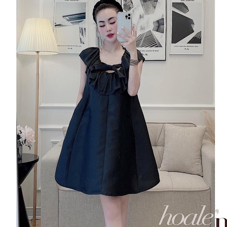 1Váy Bèo Nơ Dáng Suông Hai Dây - Đầm Nơ Buộc Sau Lưng