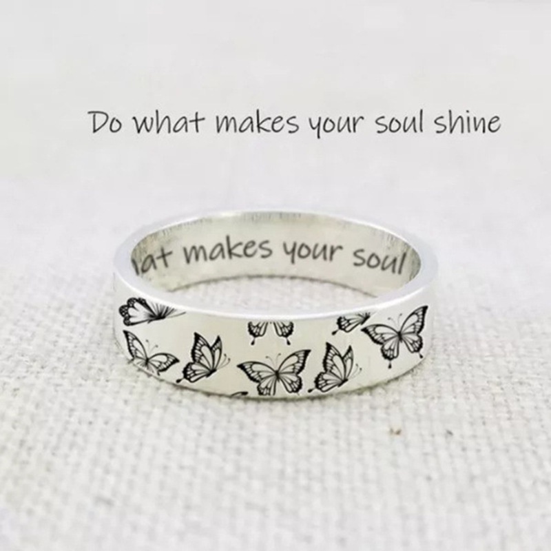 Nhẫn Bạc 925 Thời Trang Khắc Hình Bướm Và Chữ Do What Makes Your Soul