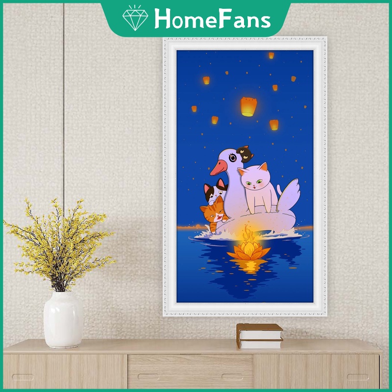 Bộ Tranh Đính Đá 5D Tự Làm 30x50cm Hình Mèo Hoạt Hình Đáng Yêu Trang Trí Nhà Cửa