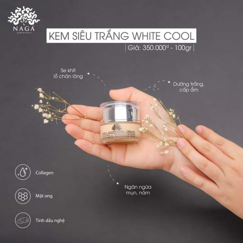 Kem face dưỡng trắng da, ngăn ngừa nám mụn, tái tạo da, White Cool Naga tinh dầu nghệ, collagen, mật ong, 20gr