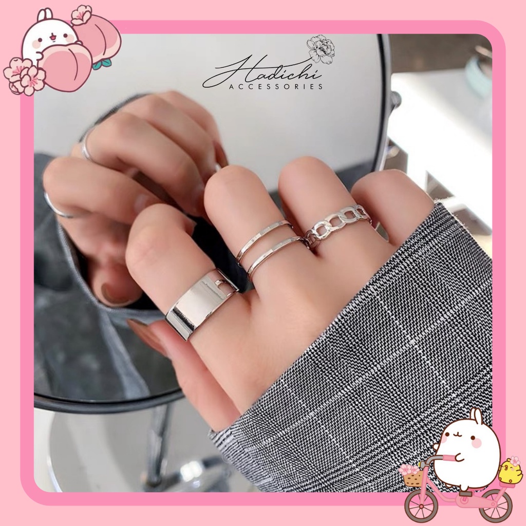 Set 3 Chiếc Nhẫn Nữ Thời Trang Với Thiết Kế Đơn Giản Phong Cách Hàn Quốc Cá Tính - Hadichi