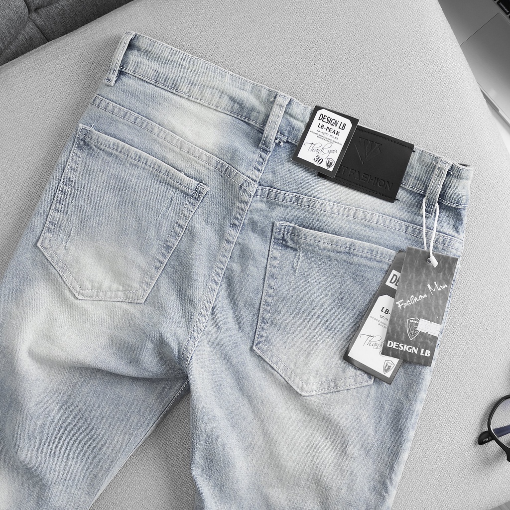 Quần Jean Nam xanh rách kết hợp vẩy sơn cá tính thời trang trẻ trung, Quần Bò Nam cao cấp chất jeans co giãn phong cách