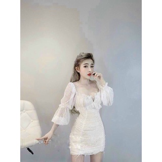 Đầm body ⚡𝙎𝙄𝙀̂𝙐 𝙎𝘼𝙇𝙀⚡ đầm ôm nữ tay dài phối ren 2 lớp thời trang - 75137