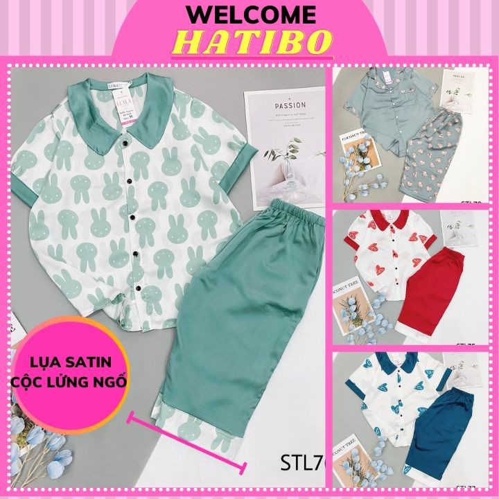 Bộ mặc nhà pijama quần lửng lụa satin cao cấp, đồ ngủ nữ pizama cộc tay mềm mại- HATIBO 20