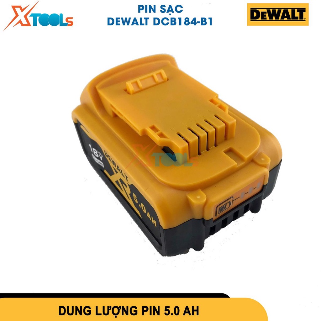 Pin li-ion Dewalt DCB184-B1 điện áp 18V dòng nạp 5.0Ah chất liệu cao cấp độ bền cao dùng cho máy khoan-CHÍNH HÃNG-XTOOLS