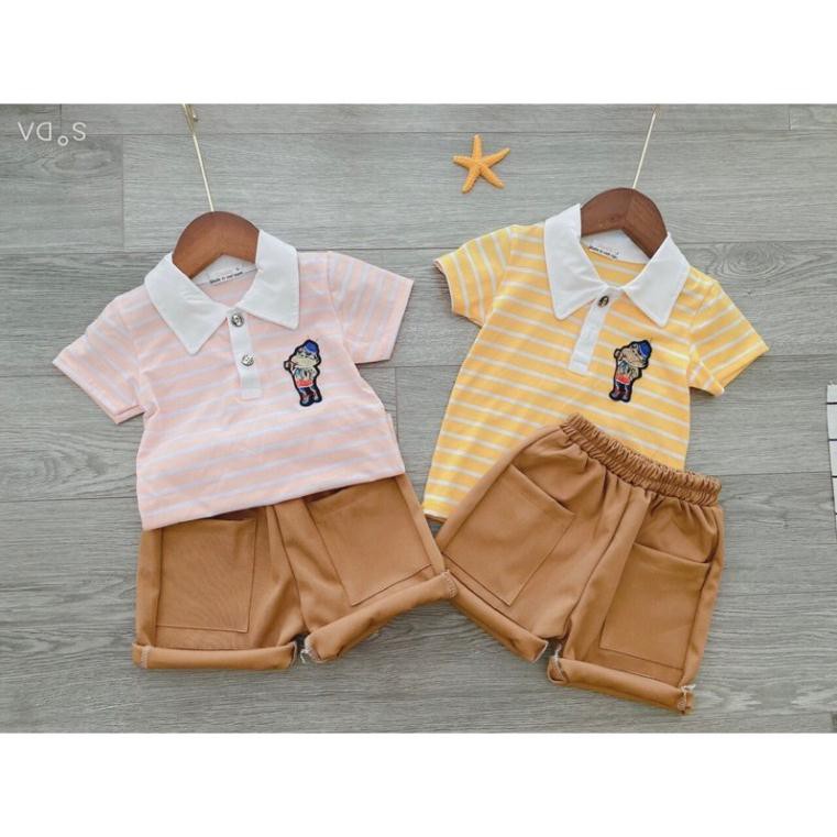 Sét áo cổ bẻ kẻ ngang + quần túi vuông.Bộ quần áo hè cao cấp cho bé