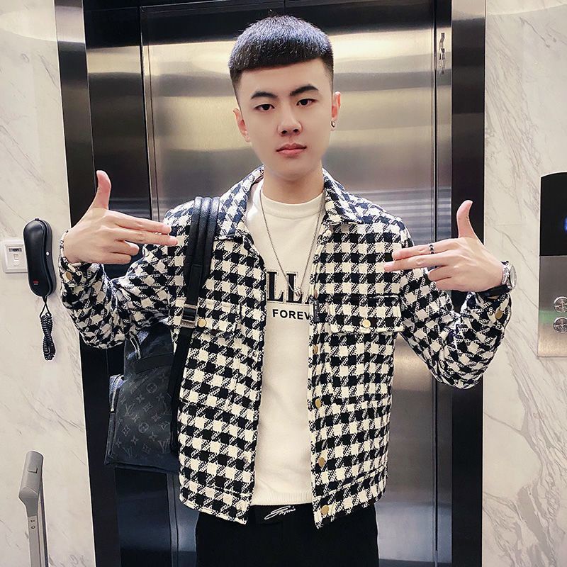 Áo khoác nam Hàn Quốc dài tay, hoạ tiết đen trắng