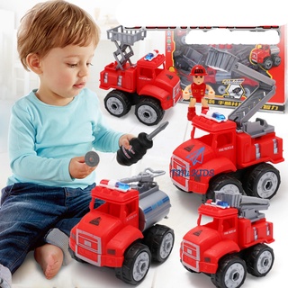 Bộ 4 xe cứu hỏa lắp ráp, đồ chơi tháo lắp mô hình cho bé có kèm bộ tua vít