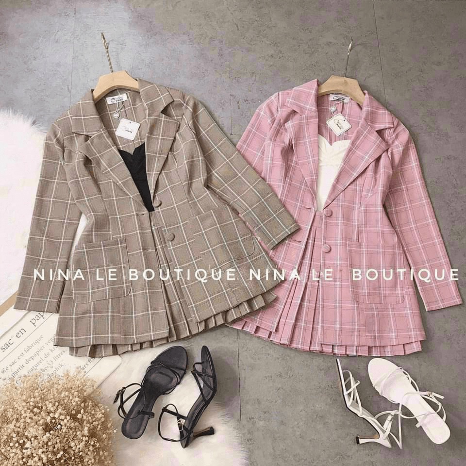 SÉT FORD LÓT COTTON ÁO BLASER PHỐI VÁY XẾP LY CÙNG MÀU HOT NĂM CHO CHỊ EM , ĐỦ SIZE TỪ 40-55KG UP