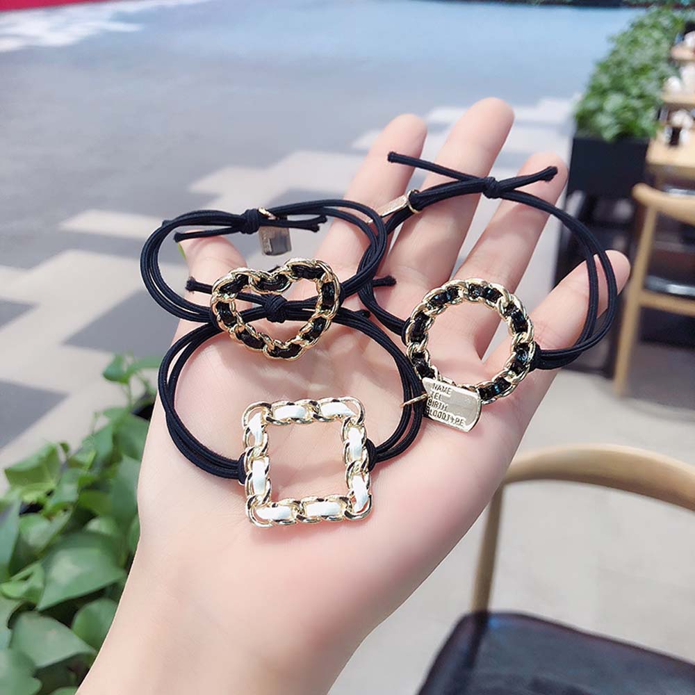 Dây buộc tóc nữ đính hình vuông tròn trái tim xinh xắn