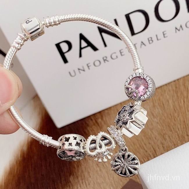 Vòng Tay Charm Mạ Bạc 925Bracelet Màu Xanh Dương Khắc Chữ I N Thời Trang