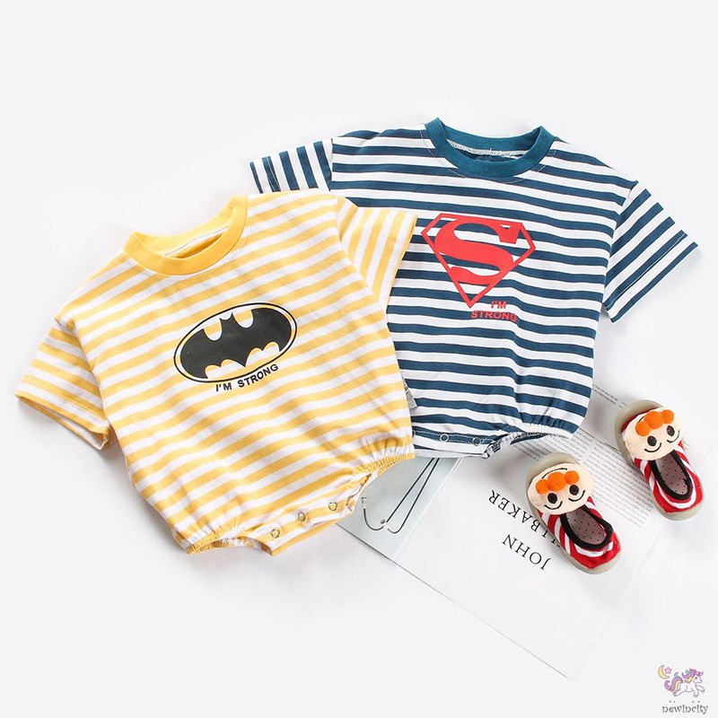 Bộ Áo Liền Quần Ngắn Tay Kẻ Sọc Hàn Quốc Cho Bé Trai Và Bé Gái