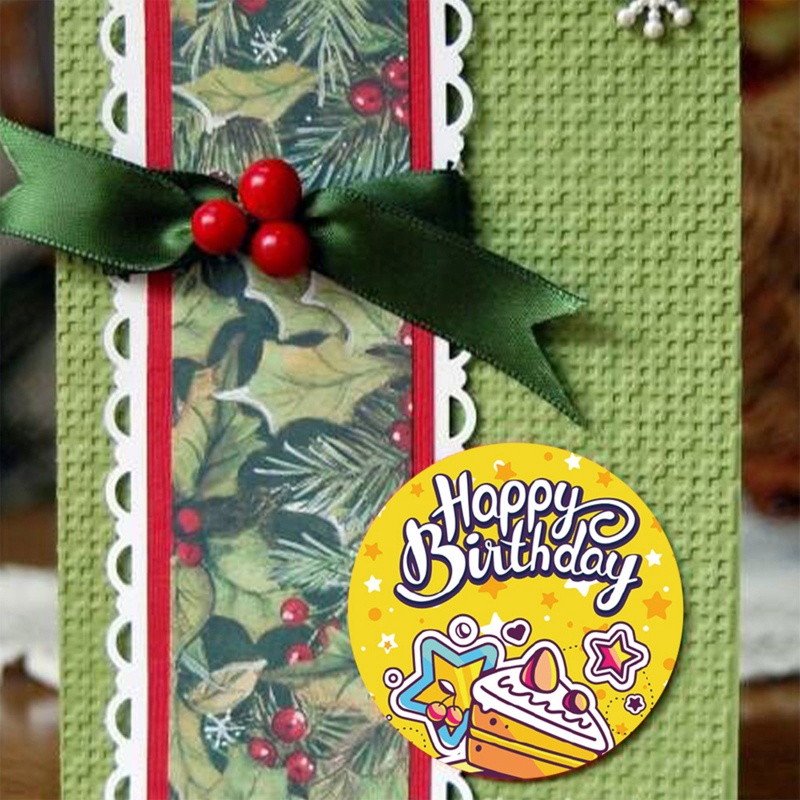 Cuộn 500 Miếng Dán Hình Tròn In Chữ Happy Birthday Trang Trí