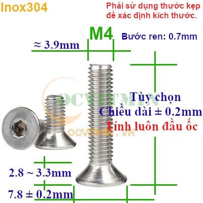 M4BI# - Ốc Lục Giác Đầu Bằng M4 Inox 304 Hơi Hút Nam Châm