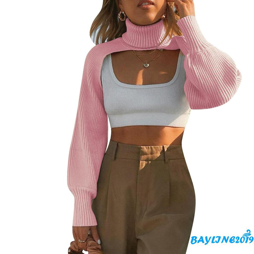 Áo Sweater Tay Dài Cổ Cao Màu Trơn Phong Cách Hàn Quốc Gợi Cảm Cho Phụ Nữ