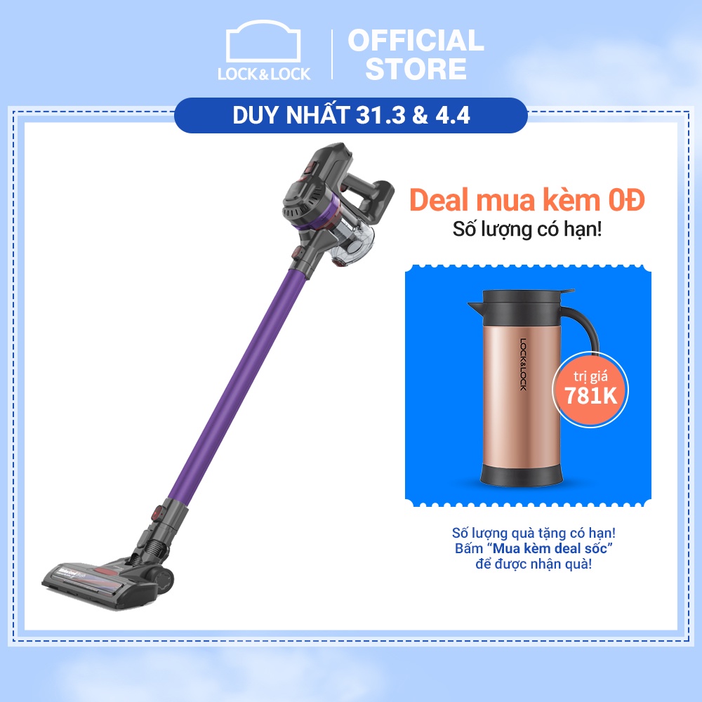 [Mã ELLOCKWL5 giảm 10% đơn 500K ] Máy hút bụi không dây dùng pin sạc, thương hiệu Lock&amp;Lock, DC22.2V, 150W ENV151